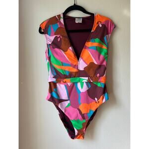 Sanctuary Floral Print Cap Sleeve One Piece Swimsuit Size L